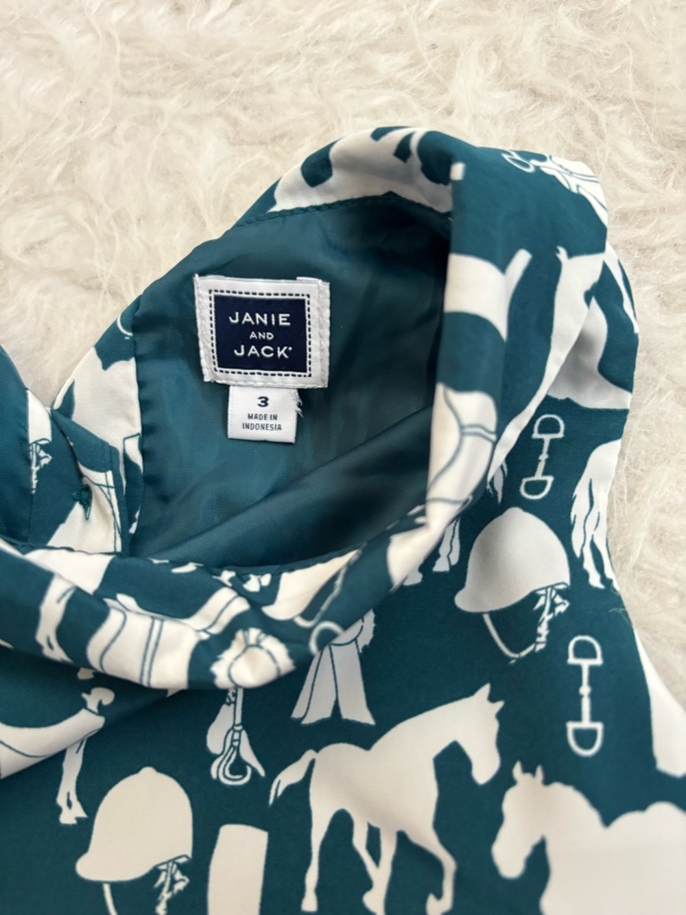 Janie and Jack Teal and White Fancy Western Horse AOP Peplum Top - Picture 2 of 4